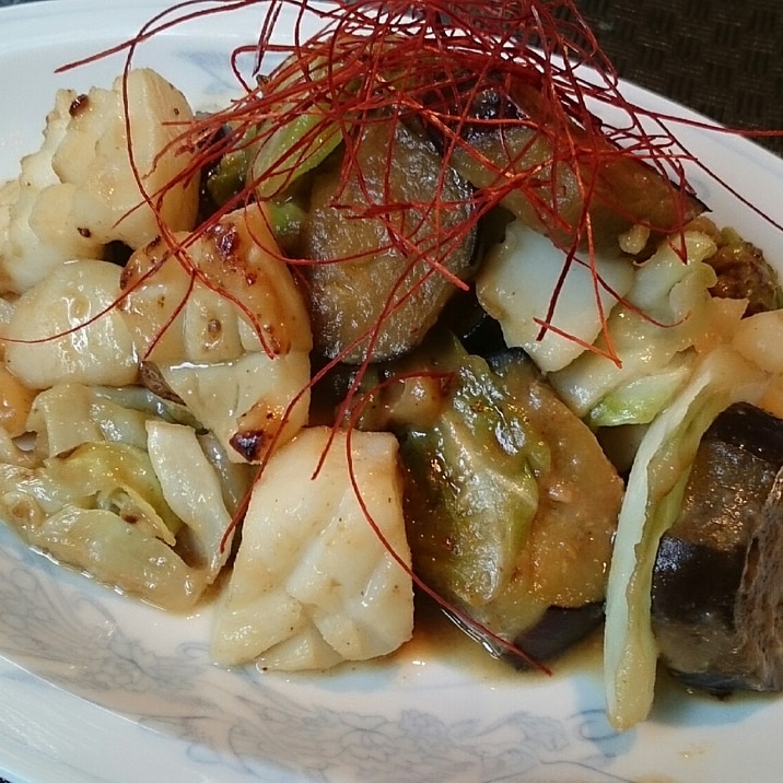 イカと野菜の味噌炒め